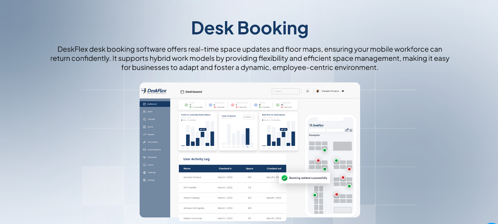 DeskFlex hot desk room booking software